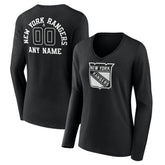 New York Rangers Women's Personalized Name & Number Monochrome Long Sleeve V-Neck T-Shirt - Black - NHL