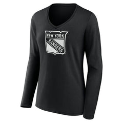 New York Rangers Women's Personalized Name & Number Monochrome Long Sleeve V-Neck T-Shirt - Black - NHL