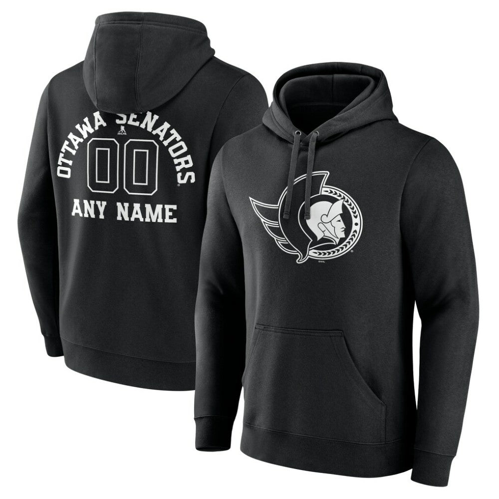 Ottawa Senators Personalized Name & Number Monochrome Pullover Hoodie - Black - NHL