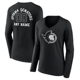 Ottawa Senators Women's Personalized Name & Number Monochrome Long Sleeve V-Neck T-Shirt - Black - NHL