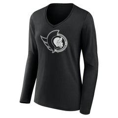 Ottawa Senators Women's Personalized Name & Number Monochrome Long Sleeve V-Neck T-Shirt - Black - NHL