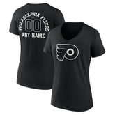 Philadelphia Flyers Women's Personalized Name & Number Monochrome V-Neck T-Shirt - Black - NHL