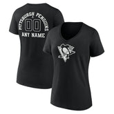 Pittsburgh Penguins Women's Personalized Name & Number Monochrome V-Neck T-Shirt - Black - NHL