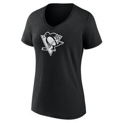 Pittsburgh Penguins Women's Personalized Name & Number Monochrome V-Neck T-Shirt - Black - NHL