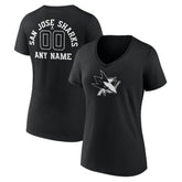 San Jose Sharks Women's Personalized Name & Number Monochrome V-Neck T-Shirt - Black - NHL