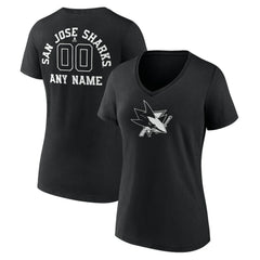 San Jose Sharks Women's Personalized Name & Number Monochrome V-Neck T-Shirt - Black - NHL