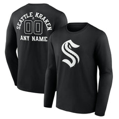 Seattle Kraken Personalized Name & Number Monochrome Long Sleeve T-Shirt - Black - NHL