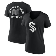 Seattle Kraken Women's Personalized Name & Number Monochrome V-Neck T-Shirt - Black - NHL