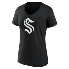 Seattle Kraken Women's Personalized Name & Number Monochrome V-Neck T-Shirt - Black - NHL