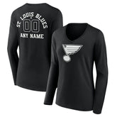 St. Louis Blues Women's Personalized Name & Number Monochrome Long Sleeve V-Neck T-Shirt - Black - NHL