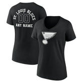 St. Louis Blues Women's Personalized Name & Number Monochrome V-Neck T-Shirt - Black - NHL
