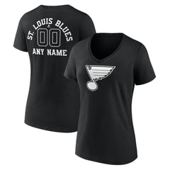 St. Louis Blues Women's Personalized Name & Number Monochrome V-Neck T-Shirt - Black - NHL