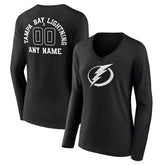 Tampa Bay Lightning Women's Personalized Name & Number Monochrome Long Sleeve V-Neck T-Shirt - Black - NHL