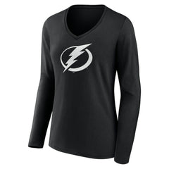 Tampa Bay Lightning Women's Personalized Name & Number Monochrome Long Sleeve V-Neck T-Shirt - Black - NHL