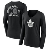 Toronto Maple Leafs Women's Personalized Name & Number Monochrome Long Sleeve V-Neck T-Shirt - Black - NHL