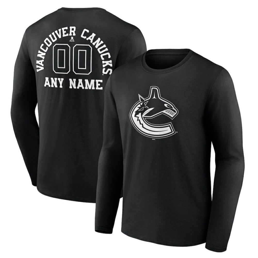 Vancouver Canucks Personalized Name & Number Monochrome Long Sleeve T-Shirt - Black - NHL