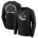 Vancouver Canucks Personalized Name & Number Monochrome Long Sleeve T-Shirt - Black - NHL