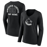 Vancouver Canucks Women's Personalized Name & Number Monochrome Long Sleeve V-Neck T-Shirt - Black - NHL