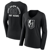 Vegas Golden Knights Women's Personalized Name & Number Monochrome Long Sleeve V-Neck T-Shirt - Black - NHL