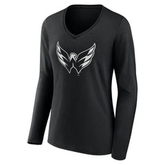 Washington Capitals Women's Personalized Name & Number Monochrome Long Sleeve V-Neck T-Shirt - Black - NHL