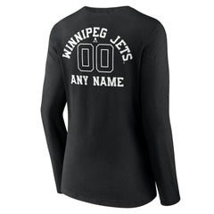 Winnipeg Jets Women's Personalized Name & Number Monochrome Long Sleeve V-Neck T-Shirt - Black - NHL