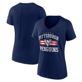 Pittsburgh Penguins Women's Americana Team V-Neck T-Shirt - Navy - NHL