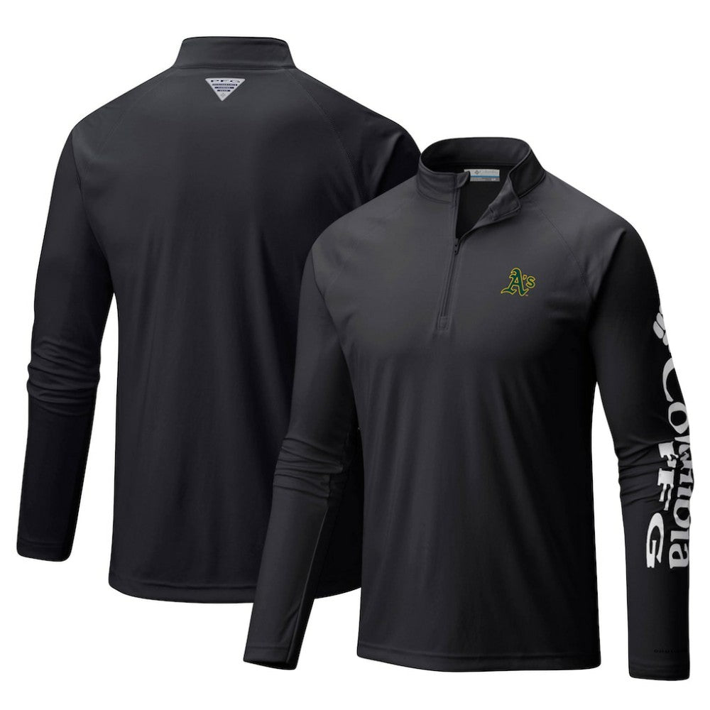 Athletics Columbia Terminal Tackle Omni-Shade Raglan Quarter-Zip Pullover Top - MLB