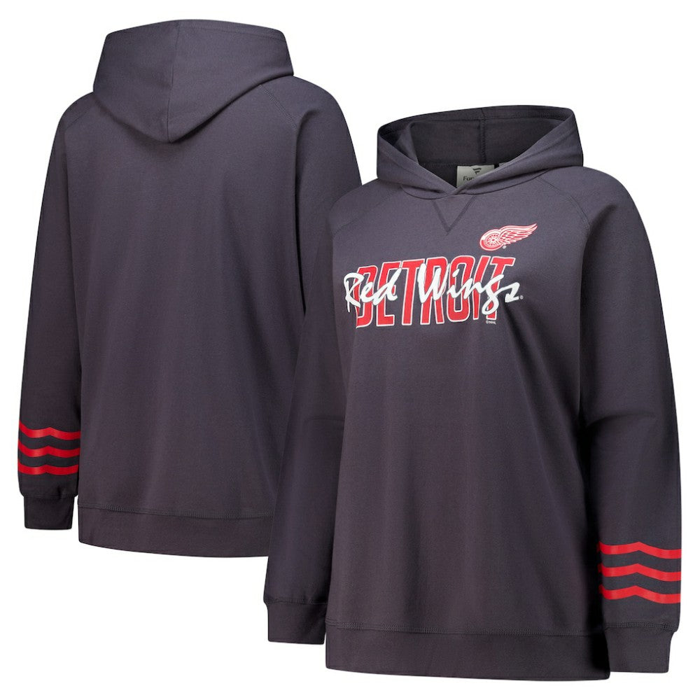 Detroit Red Wings Fanatics Women's Plus Size Lightweight Fleece Raglan Pullover Hoodie - Charcoal - NHL