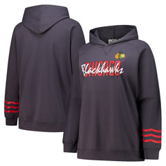 Chicago Blackhawks Fanatics Women's Plus Size Lightweight Fleece Raglan Pullover Hoodie - Charcoal - NHL
