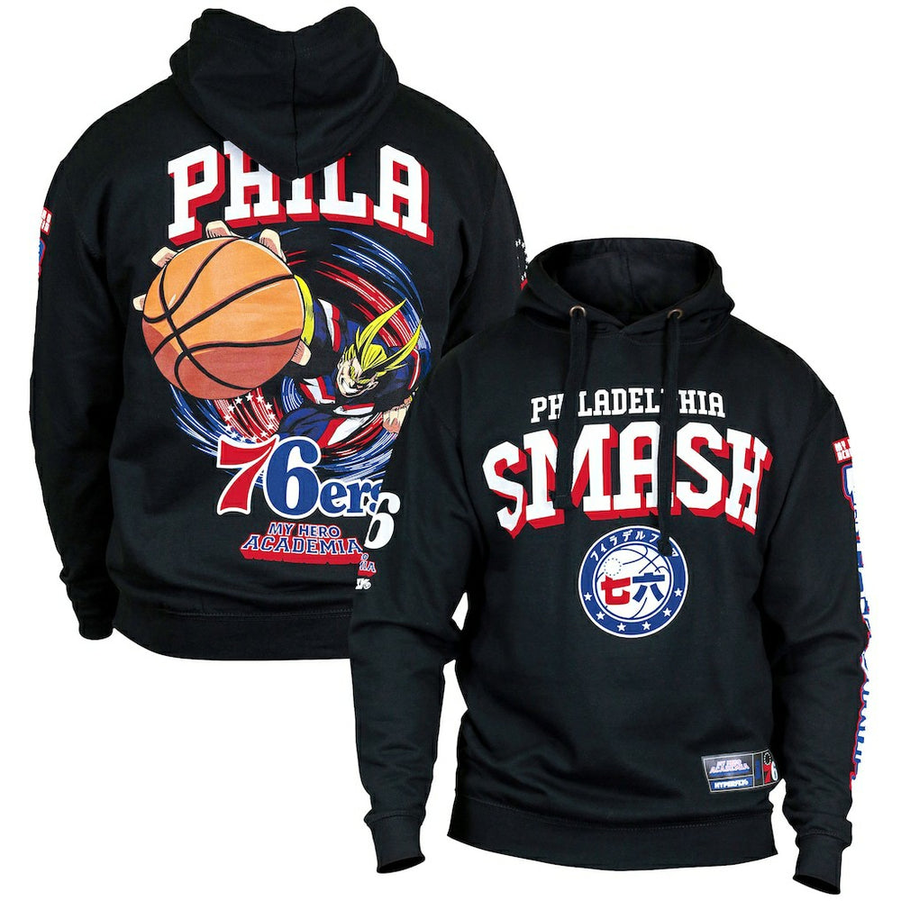 Philadelphia 76ers Hyperfly Unisex NBA x My Hero Academia All Might Smash Pullover Hoodie Black - NBA