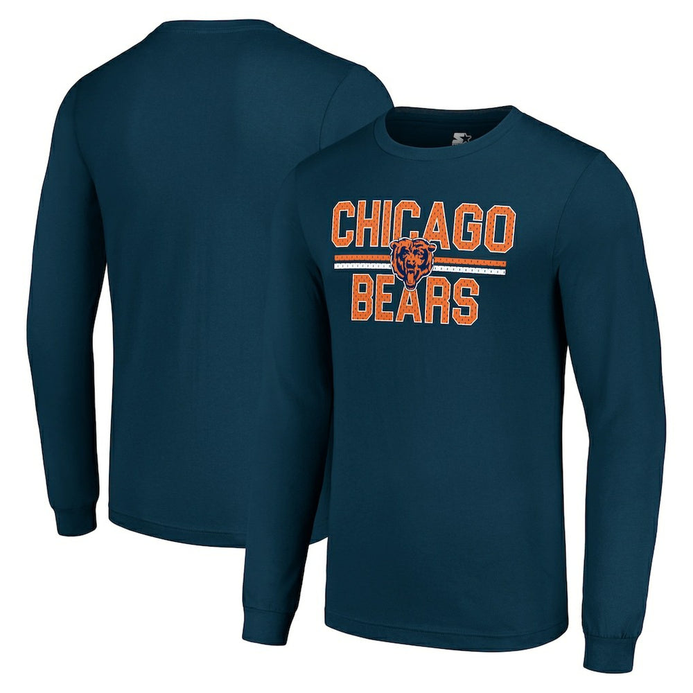Chicago Bears Starter Team Mesh Print Graphic Long Sleeve T-Shirt Navy | NFL