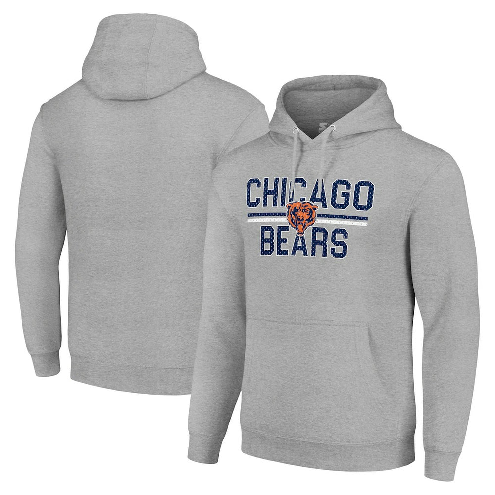 Chicago Bears Starter Unisex Team Mesh Print Graphic Tri-Blend Pullover Hoodie Heather Gray | NFL
