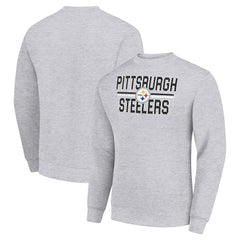 Pittsburgh Steelers Starter Team Mesh Print Graphic Pullover Sweatshirt Heather Gray | NFL