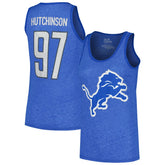 Aidan Hutchinson Detroit Lions Majestic Threads Women's Name & Number Tri-Blend Tank Top Heather Blue | NFL