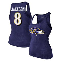 Lamar Jackson Baltimore Ravens Majestic Threads Women's Name & Number Tri-Blend Tank Top Purple | NFL