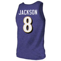 Lamar Jackson Baltimore Ravens Majestic Threads Tri-Blend Player Name & Number Tank Top Purple | NFL