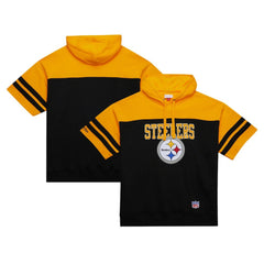 Pittsburgh Steelers Off Field Vintage Logo Short Sleeve Pullover Hoodie Black | Mitchell & Ness