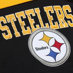 Pittsburgh Steelers Off Field Vintage Logo Short Sleeve Pullover Hoodie Black | Mitchell & Ness