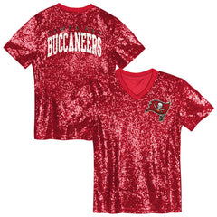 Tampa Bay Buccaneers Girls Youth Wordmark Sequin V-Neck Top Red | NFL