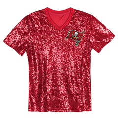 Tampa Bay Buccaneers Girls Youth Wordmark Sequin V-Neck Top Red | NFL