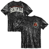 Cincinnati Bengals Girls Youth Wordmark Sequin V-Neck Top Black | NFL