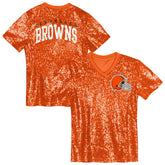 Cleveland Browns Girls Youth Wordmark Sequin V-Neck Top Orange | NFL