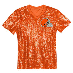 Cleveland Browns Girls Youth Wordmark Sequin V-Neck Top Orange | NFL