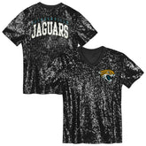 Jacksonville Jaguars Girls Youth Wordmark Sequin V-Neck Top Black | NFL