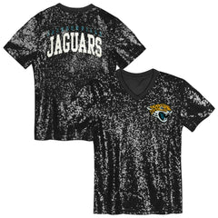 Jacksonville Jaguars Girls Youth Wordmark Sequin V-Neck Top Black | NFL