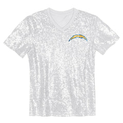 Los Angeles Chargers Girls Youth Wordmark Sequin V-Neck Top White | NFL