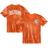 Miami Dolphins Girls Youth Wordmark Sequin V-Neck Top Orange | NFL