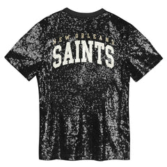 New Orleans Saints Girls Youth Wordmark Sequin V-Neck Top Black | NFL