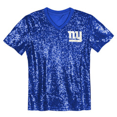 New York Giants Girls Youth Wordmark Sequin V-Neck Top Royal | NFL