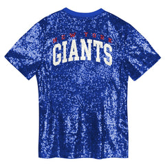 New York Giants Girls Youth Wordmark Sequin V-Neck Top Royal | NFL